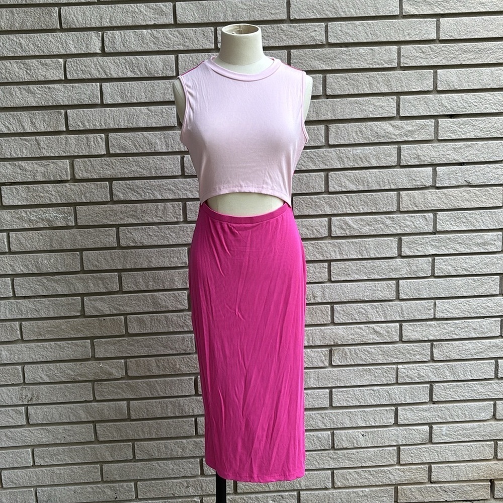 Colourblock Pink Sleeveless Keyhole Front Dress Size M